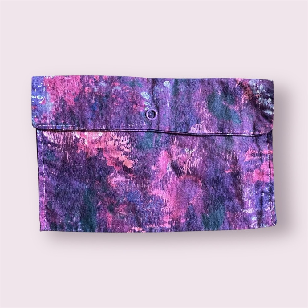 Handmade Pink & Purple Patterned Fabric Snap Closure Makeup Stash Bag Pouch